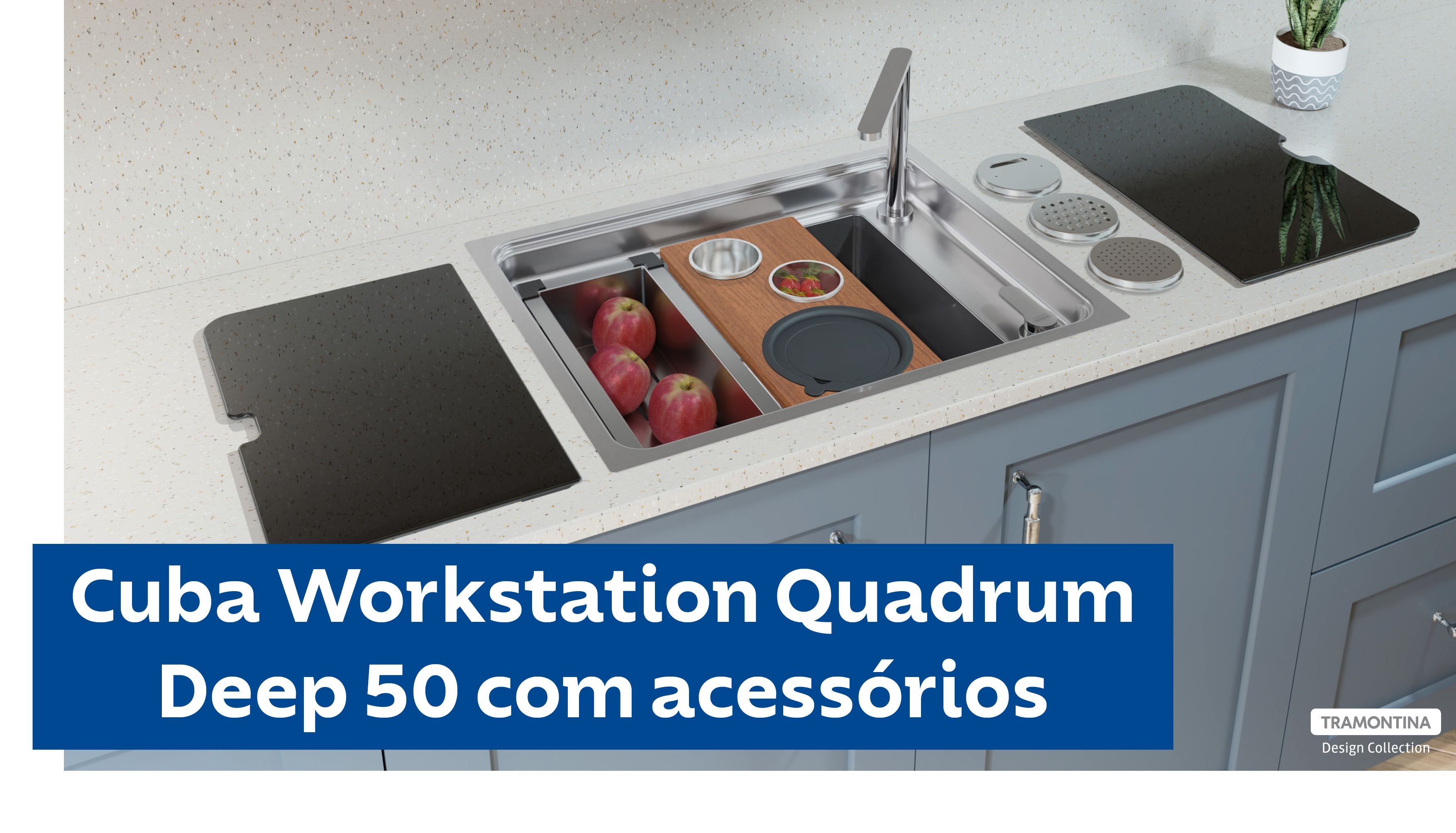 Fregadero de Empotrar Tramontina Design Collection Workstation Quadrum Deep  50 en Acero Inoxidable con Accesorios